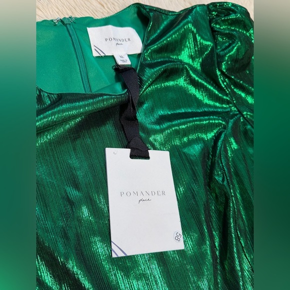 NWT Tuckernuck Pomander Place Emerald Crinkle Lurex Lillith Dress - Size XL - Picture 3 of 5